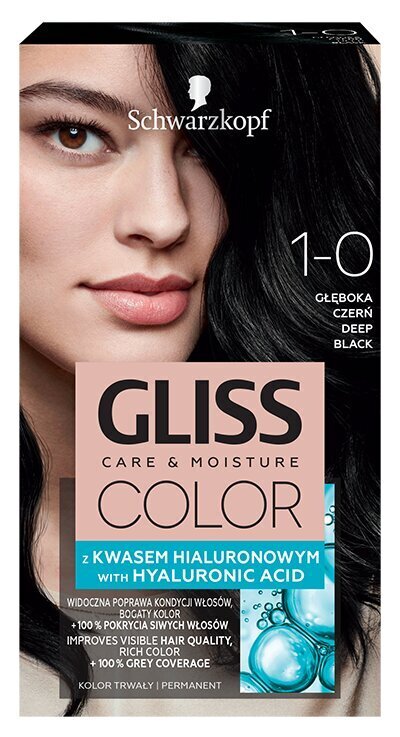 Plaukų dažai Schwarzkopf GLISS COLOR 1-0 Sodri juoda цена и информация | Plaukų dažai | pigu.lt