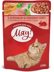 Miau konservuotas maistas suaugusioms katėms su triušiena švelniame padaže, 100g x 15 vnt. kaina ir informacija | Konservai katėms | pigu.lt