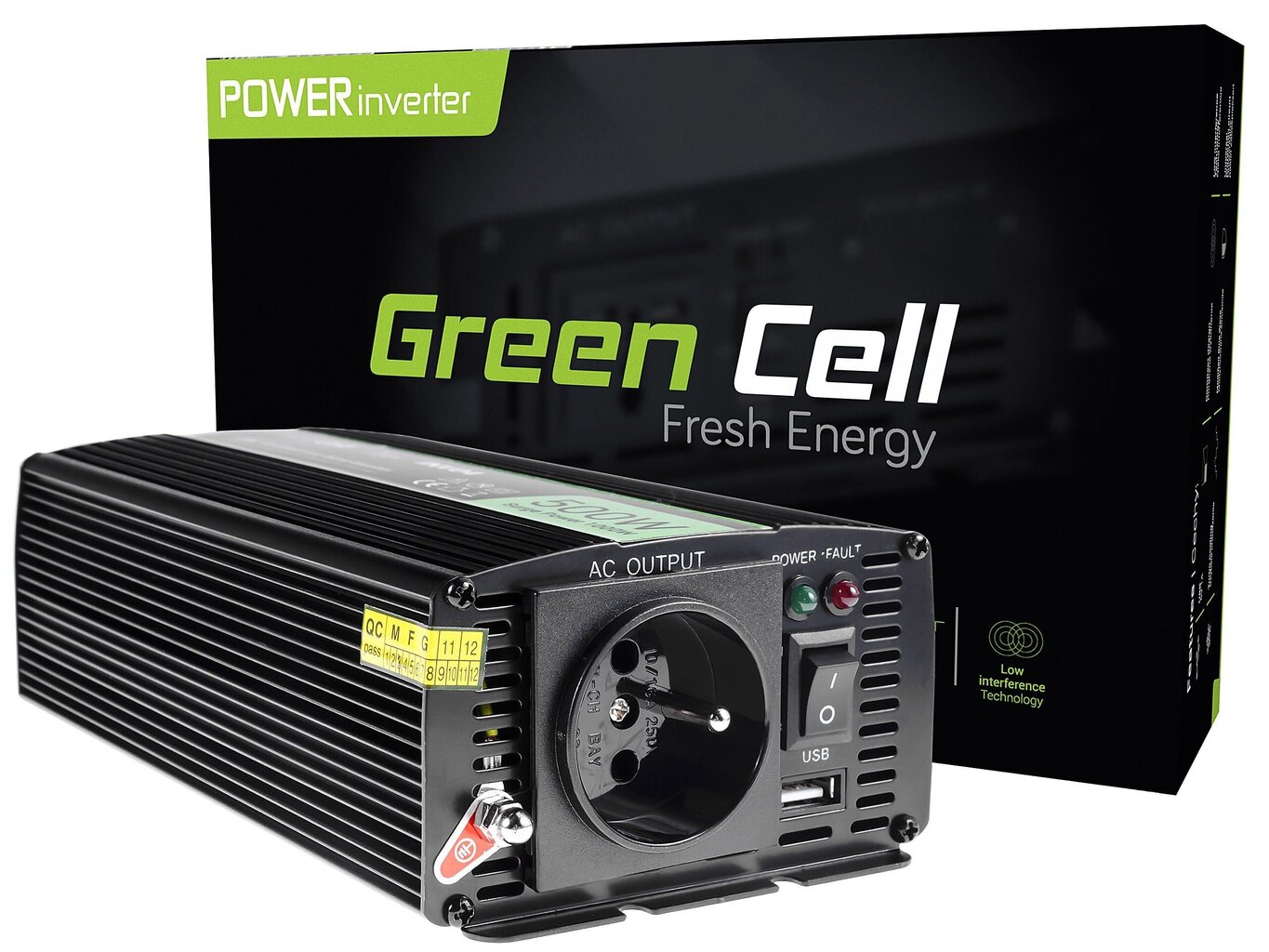 Green Cell galios keitiklis 24 V - 230 V 500W/1000W Modifikuota sinuso banga цена и информация | Įtampos keitikliai | pigu.lt