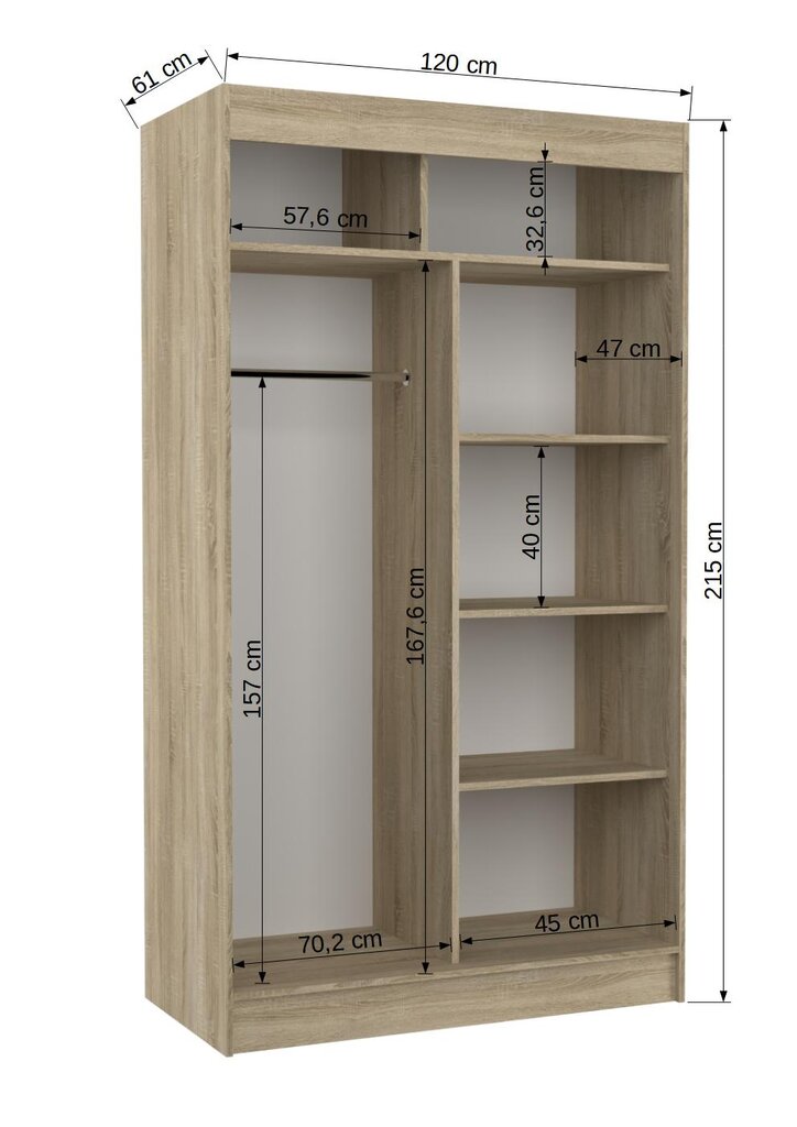Spinta Adrk Furniture Toura 120 cm, ruda/ąžuolo spalvos kaina ir informacija | Spintos | pigu.lt