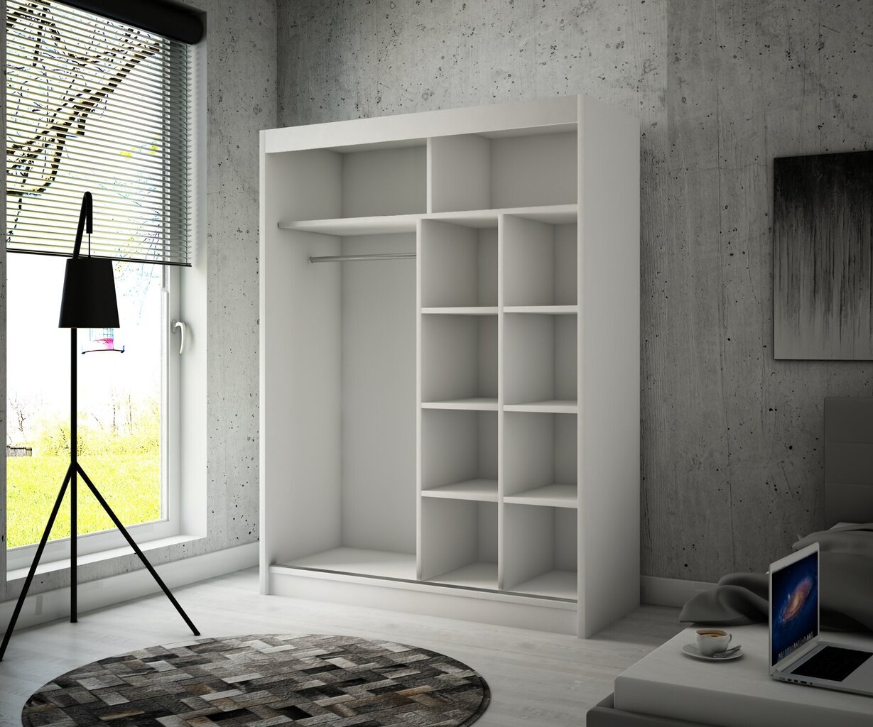 Spinta Adrk Furniture Toura 150 cm, juoda/balta kaina ir informacija | Spintos | pigu.lt
