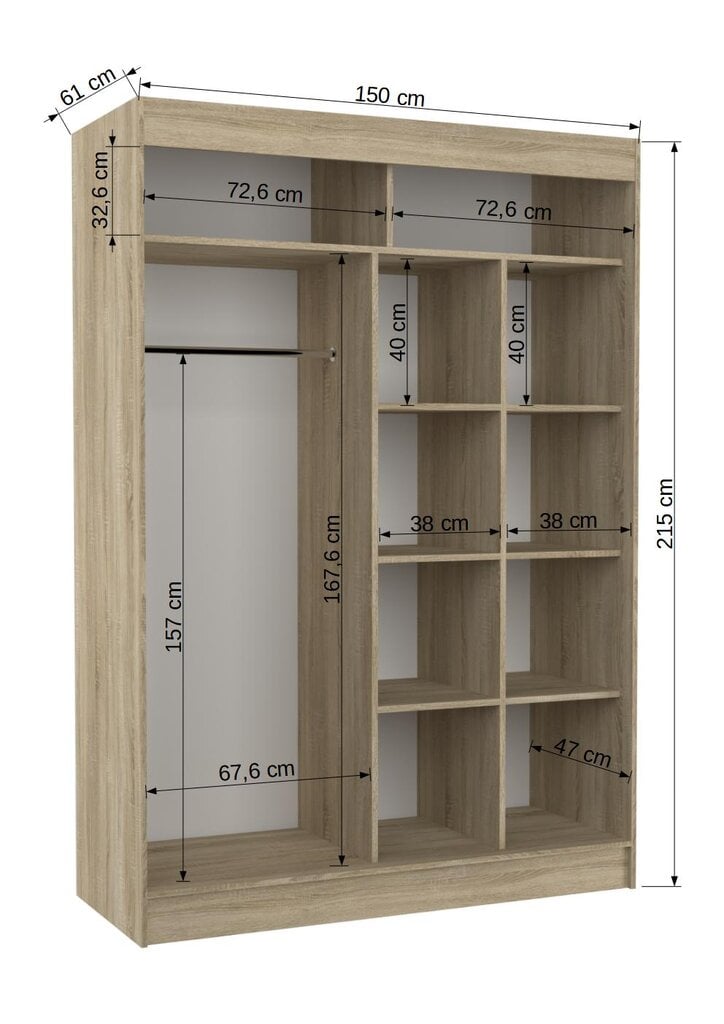 Spinta Adrk Furniture Toura 150 cm, balta/juoda kaina ir informacija | Spintos | pigu.lt