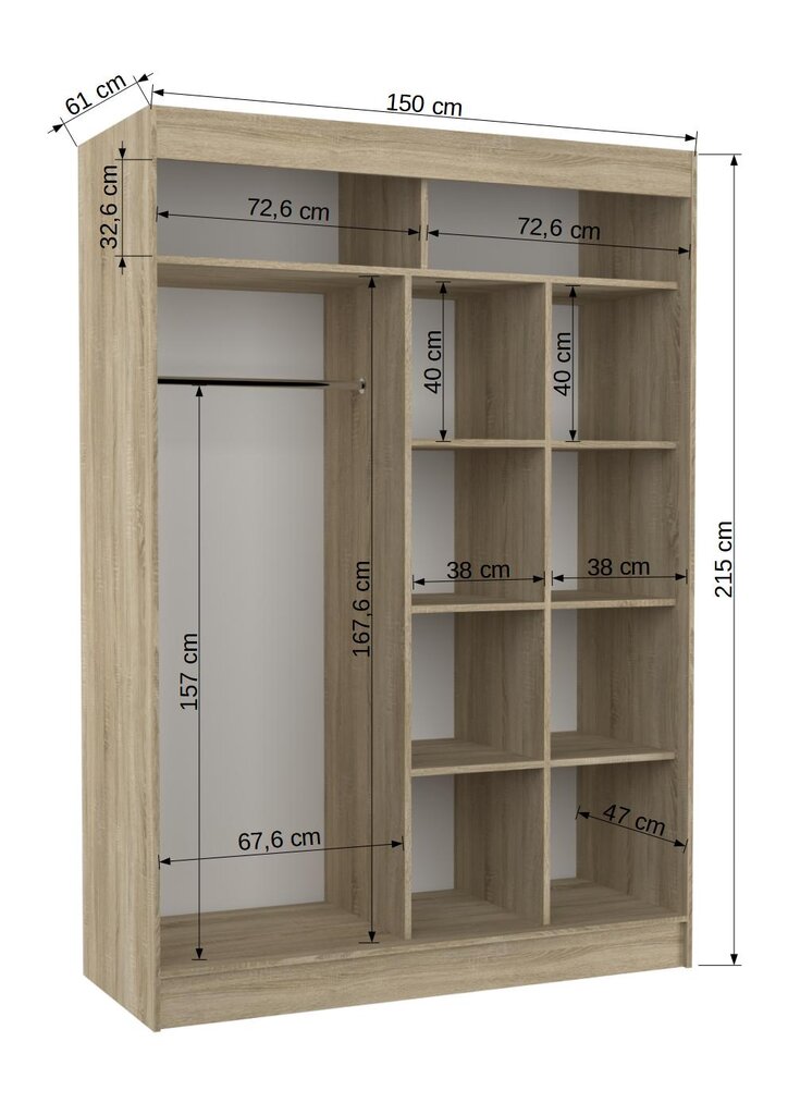 Spinta Adrk Furniture Keita 150 cm, ruda/juoda kaina ir informacija | Spintos | pigu.lt
