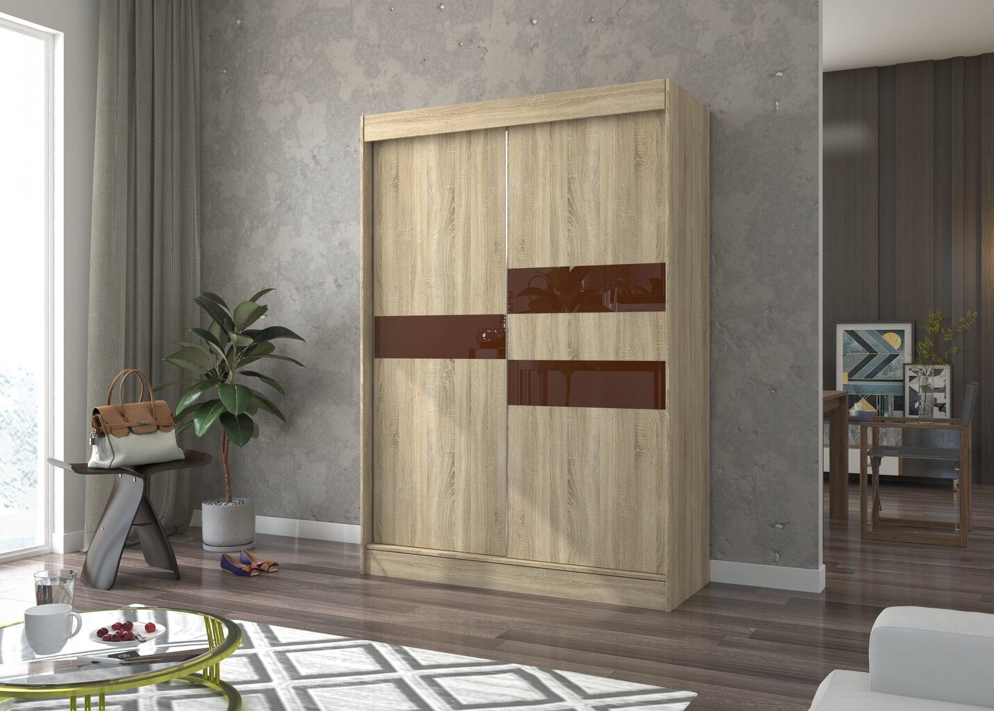 Spinta Adrk Furniture Batia 150 cm, ąžuolo spalvos/tamsiai ruda kaina ir informacija | Spintos | pigu.lt