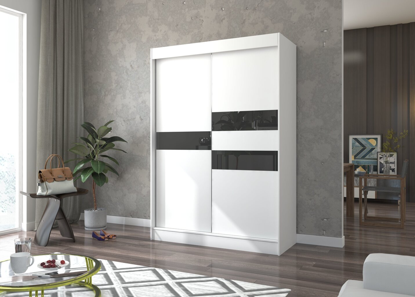 Spinta Adrk Furniture Batia 150 cm, balta/juoda kaina ir informacija | Spintos | pigu.lt