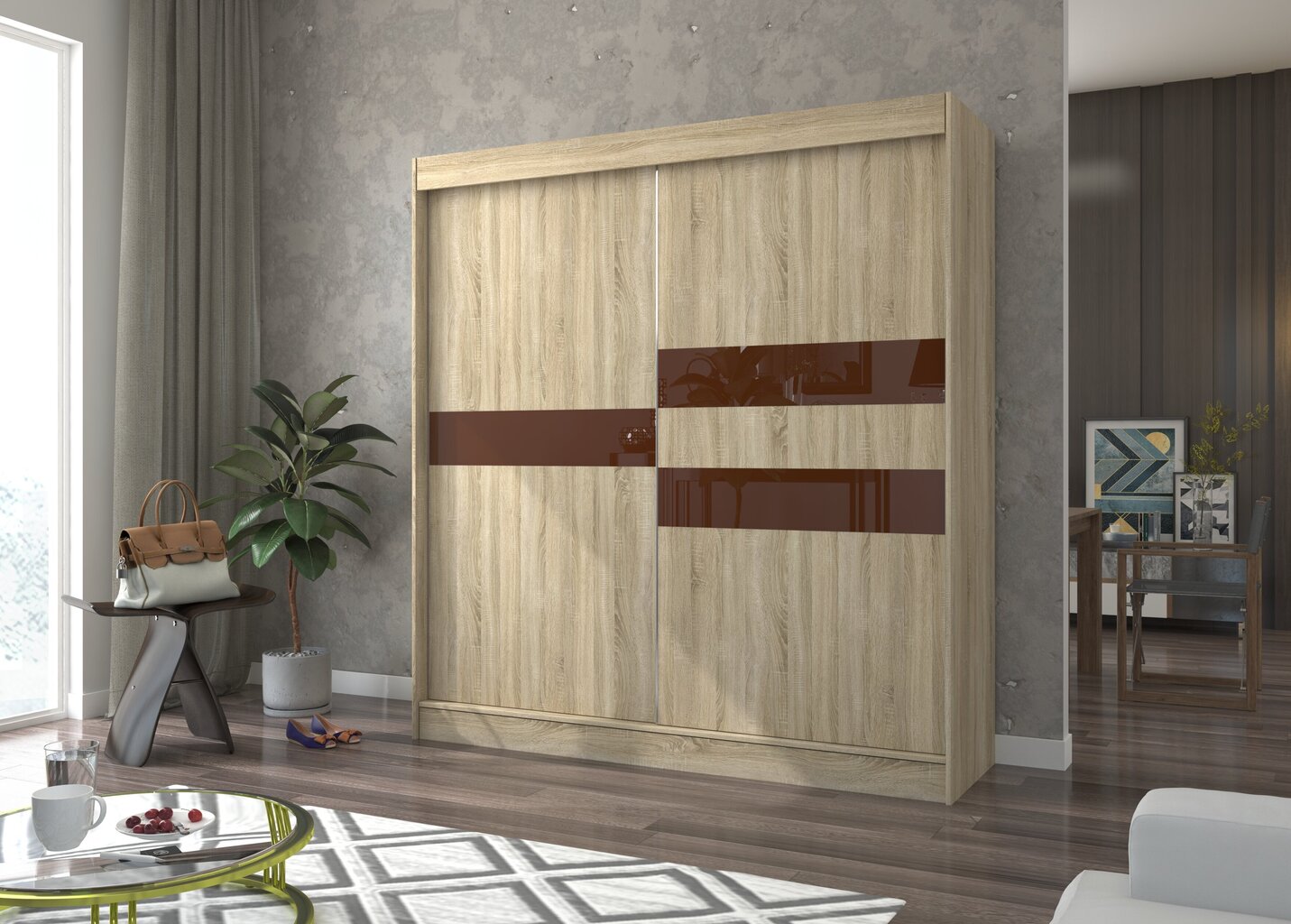 Spinta Adrk Furniture Batia 200 cm, ąžuolo spalvos/tamsiai ruda kaina ir informacija | Spintos | pigu.lt