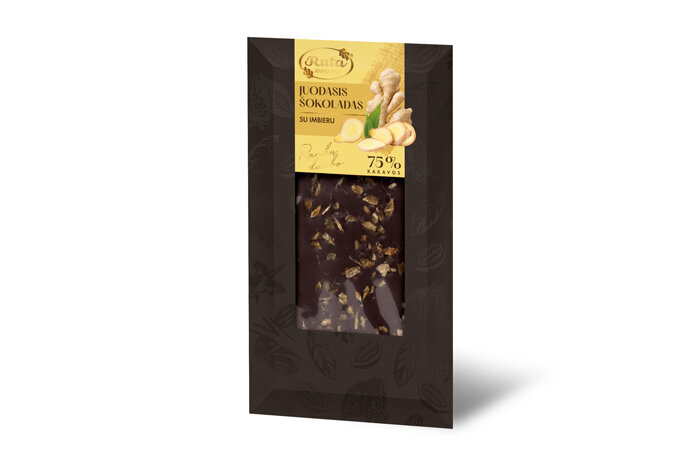 Juodasis šokoladas (75%) su imbieru, 100 g (vokelyje) цена и информация | Saldumynai | pigu.lt