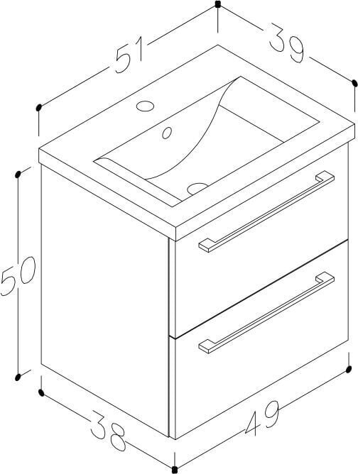 Apatinė vonios spintelė RB Bathroom Scandic su praustuvu 51 cm, juoda kaina ir informacija | Vonios spintelės | pigu.lt