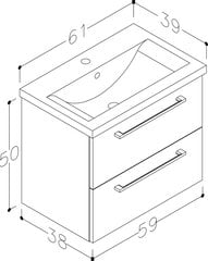 Нижний шкафчик для ванной комнаты RB Bathroom Scandic с раковиной 61 см, серый цена и информация | Шкафчики для ванной | pigu.lt