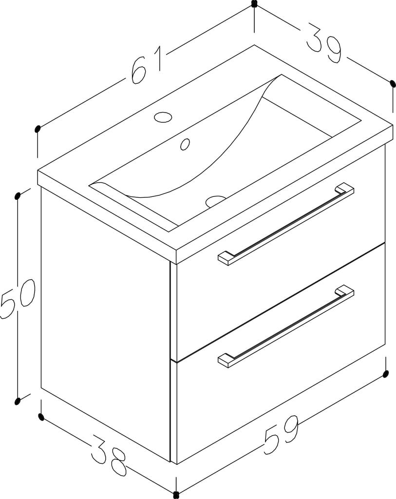 Apatinė vonios spintelė RB Bathroom Scandic su praustuvu 61 cm, pilka цена и информация | Vonios spintelės | pigu.lt