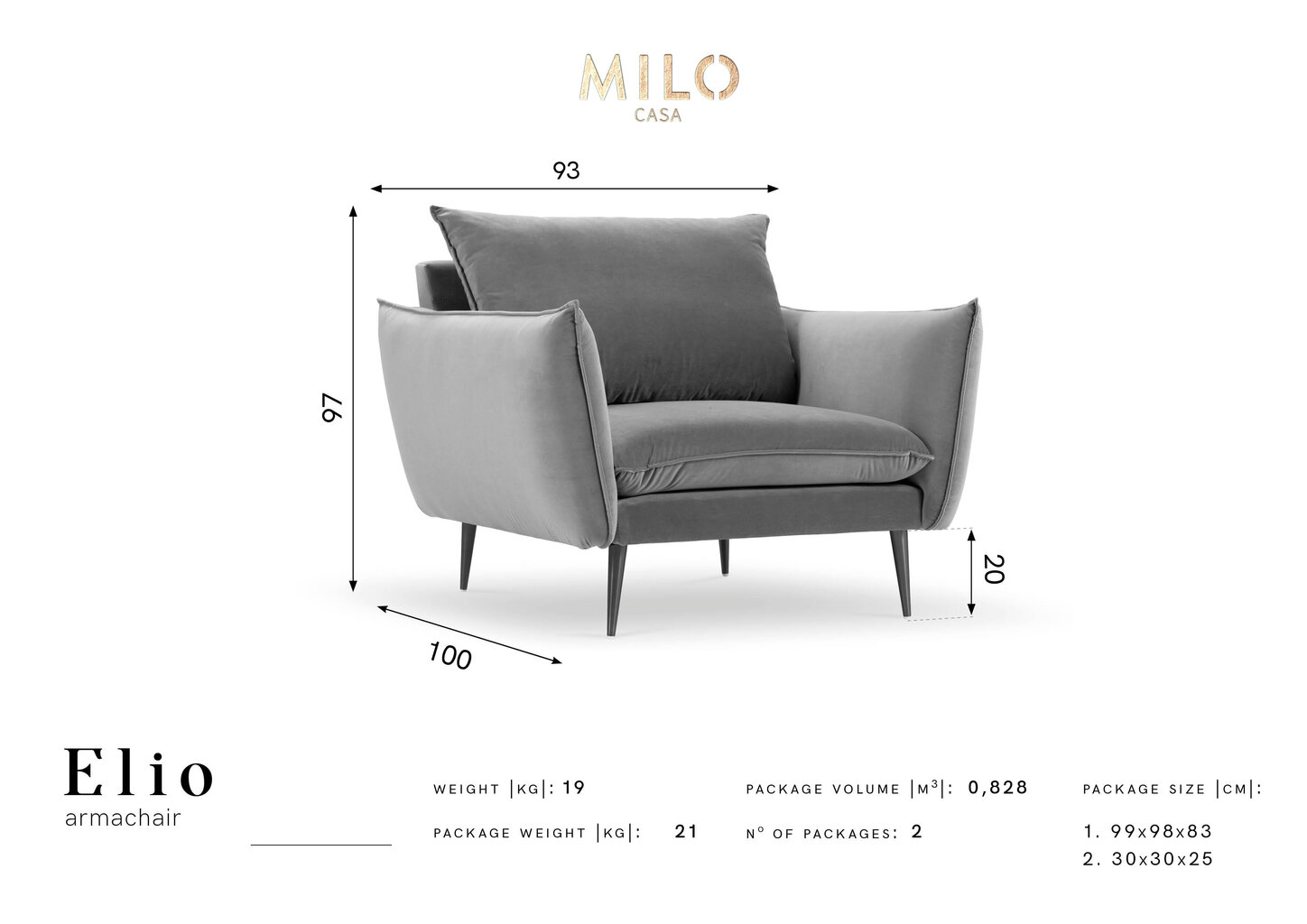 Fotelis Milo Casa Elio, mėlynas/juodas kaina ir informacija | Svetainės foteliai | pigu.lt