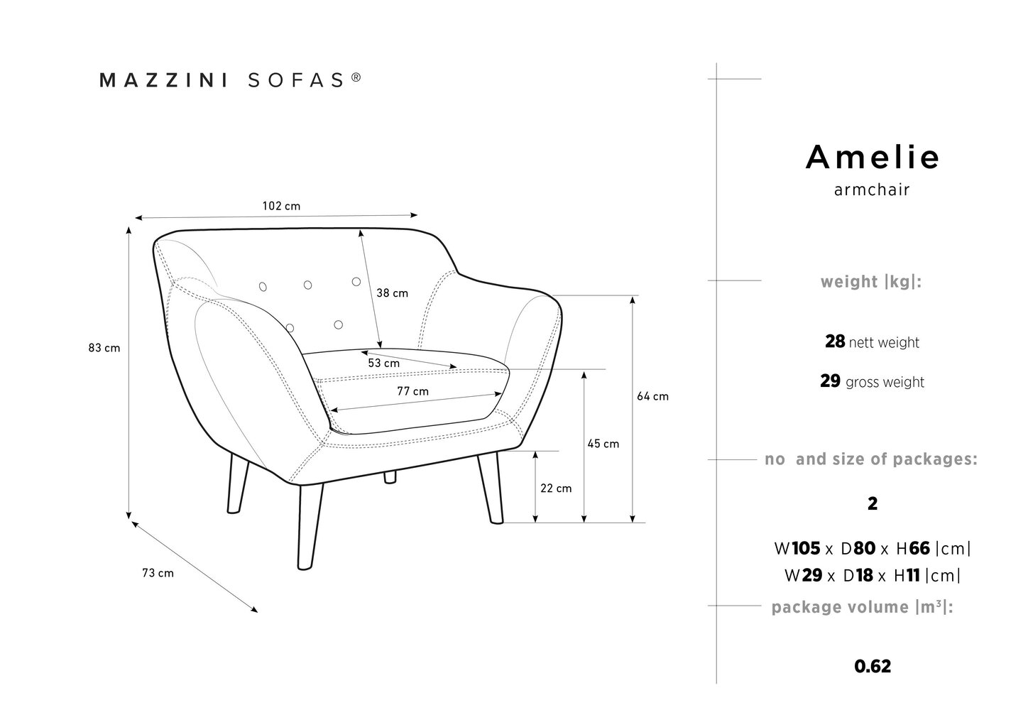 Fotelis Mazzini Sofas Amelie, smėlio spalvos/rudas цена и информация | Svetainės foteliai | pigu.lt