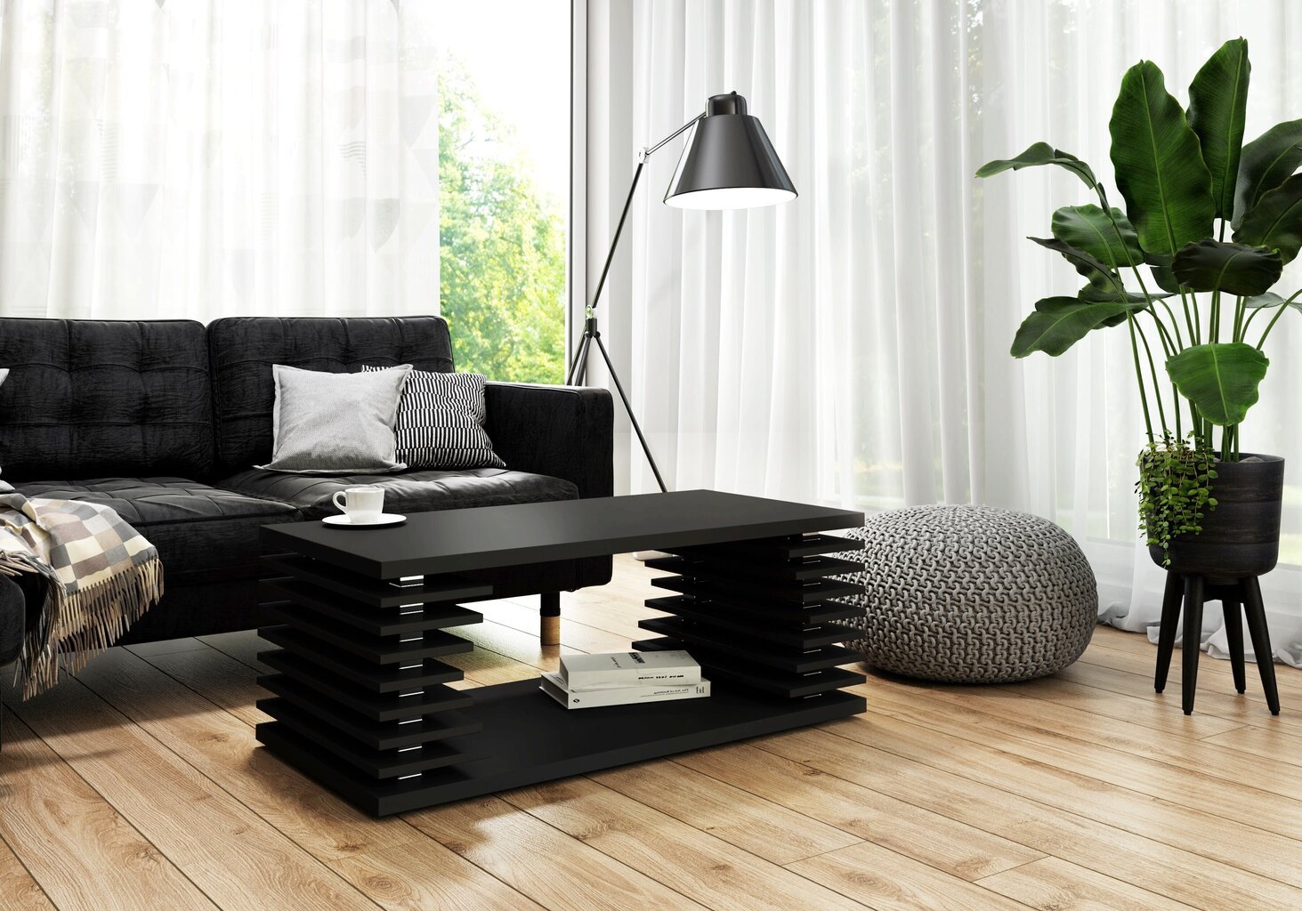 Kavos staliukas ADRK Furniture Veinis, juodas kaina ir informacija | Kavos staliukai | pigu.lt