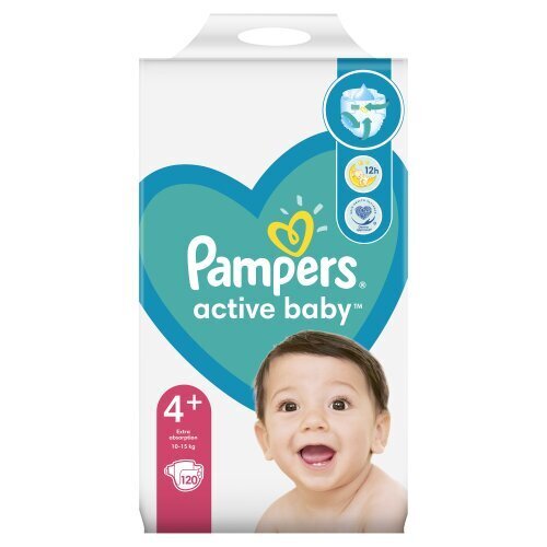 Sauskelnės Pampers Active Baby, Mega Pack, 4+ dydis, 10-15 kg, 120 vnt. kaina ir informacija | Sauskelnės | pigu.lt