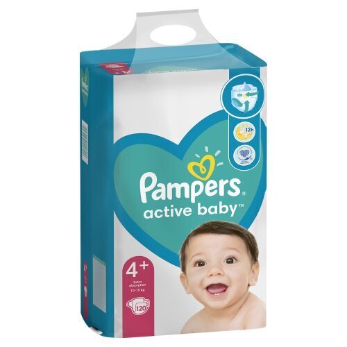 Sauskelnės Pampers Active Baby, Mega Pack, 4+ dydis, 10-15 kg, 120 vnt. kaina ir informacija | Sauskelnės | pigu.lt