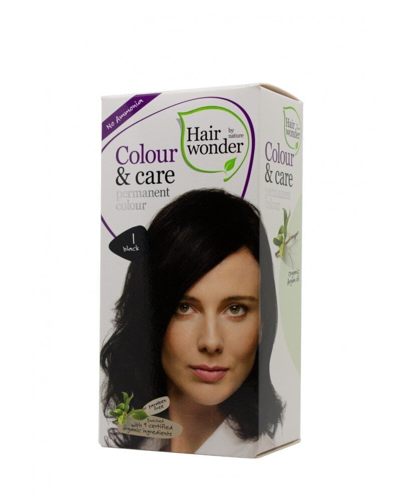 Hairwonder Colour & Care ilgalaikiai plaukų dažai be amoniako spalva juoda 1 kaina ir informacija | Plaukų dažai | pigu.lt