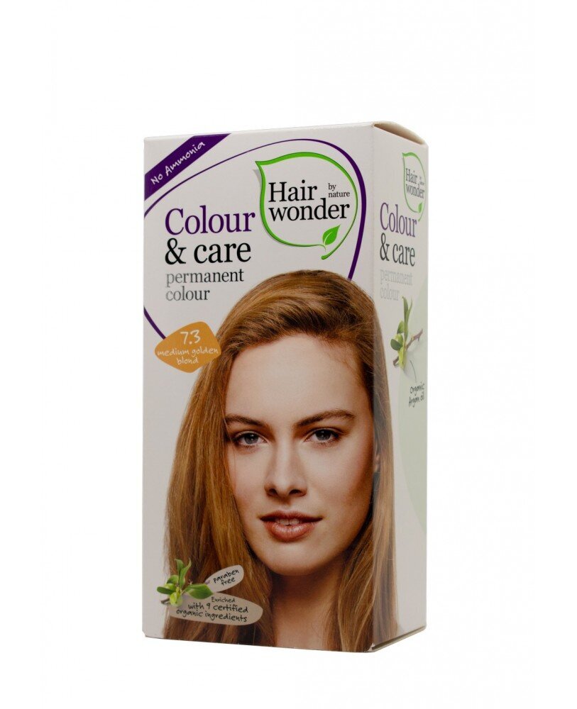 Hairwonder Colour & Care ilgalaikiai plaukų dažai be amoniako spalva vidutinė aukso blondinė 7.3 цена и информация | Plaukų dažai | pigu.lt