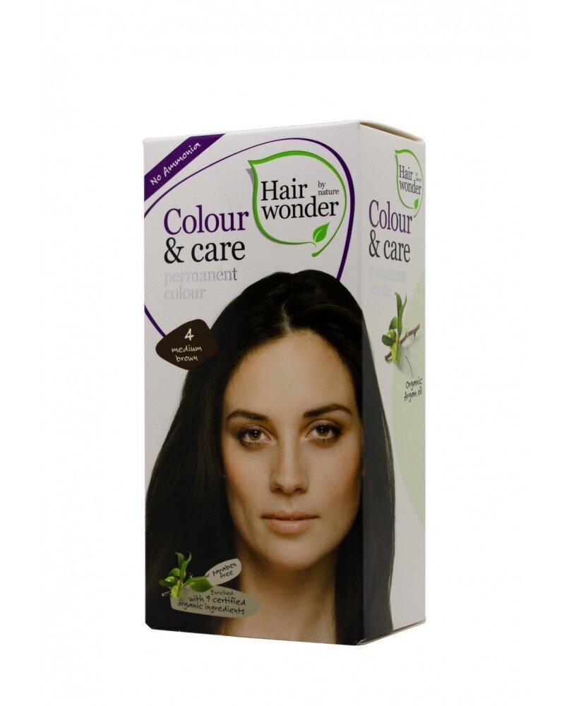 Hairwonder Colour & Care ilgalaikiai plaukų dažai be amoniako spalva vidutinė ruda 4 kaina ir informacija | Plaukų dažai | pigu.lt