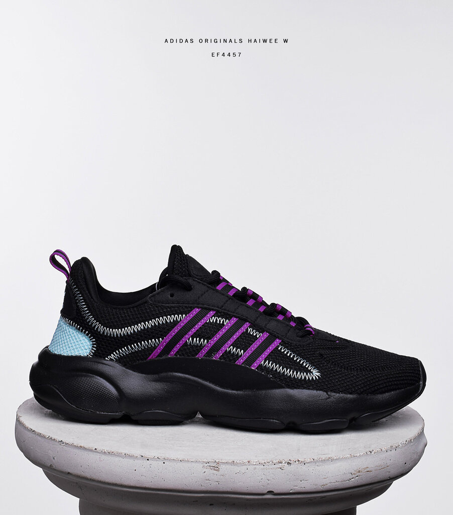 Adidas Originals Haiwee W moteriški kedai laisvalaikiui, juoda / violetinė / mėlyna spalva kaina ir informacija | Sportiniai bateliai, kedai moterims | pigu.lt