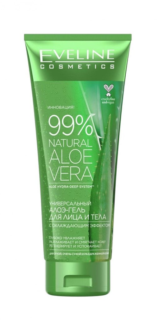 Drėkinamasis veido ir kūno gelis Eveline Cosmetics 99% Natural Aloe Vera, 250 ml kaina ir informacija | Kūno kremai, losjonai | pigu.lt