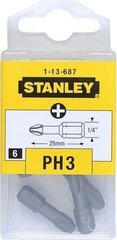 Antgalių rinkinys Stanley 1/4", Ph3 x 25mm, 6 vnt kaina ir informacija | Mechaniniai įrankiai | pigu.lt