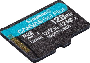 "kingston" atminties kortelė "canvas go! plus, 128gb, micro sdxc, sdcg3/128gbsp, uhs-i u3, a2, v30 kaina ir informacija | Atminties kortelės telefonams | pigu.lt