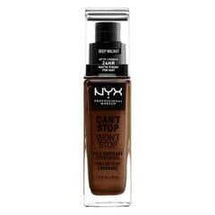 NYX Can't Stop Won't Stop Full Coverage Foundation Deep Walnut 30 мл цена и информация | Пудры, базы под макияж | pigu.lt