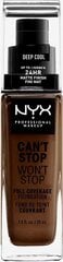 NYX Can't Stop Won't Stop Full Coverage Foundation Deep Cool 30 мл цена и информация | Пудры, базы под макияж | pigu.lt