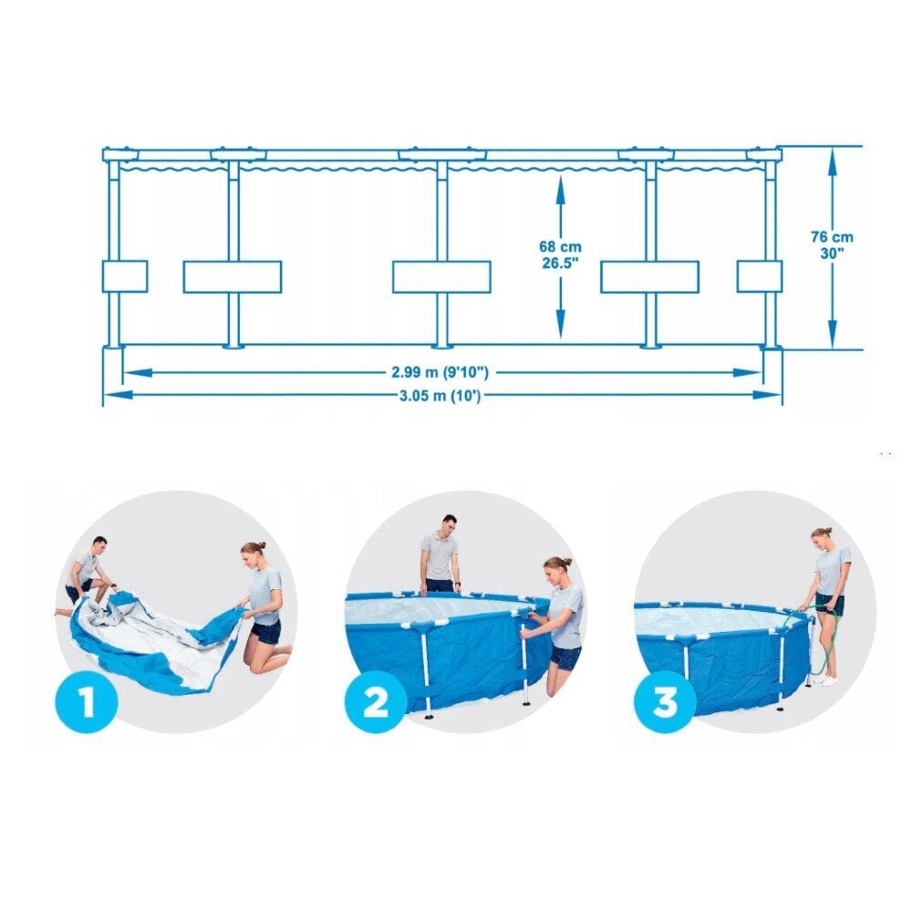 Karkasinis baseinas Bestway Steel Pro 305x76 cm, su filtru kaina ir informacija | Baseinai | pigu.lt