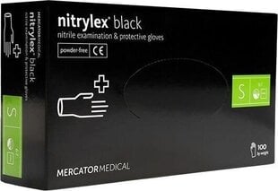 Перчатки одноразовые черные из нитрила Mercator Nitrylex Black, размер S, 100 шт. цена и информация | Первая помощь | pigu.lt