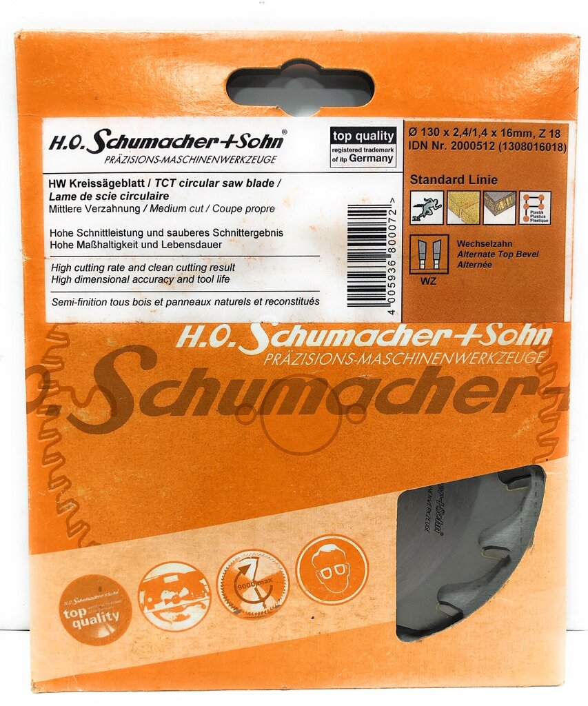 Medžio pjovimo diskas Ø130 x 2,4/1,4 x 16mm, Z-18 H.O Schumacher+Sohn цена и информация | Mechaniniai įrankiai | pigu.lt