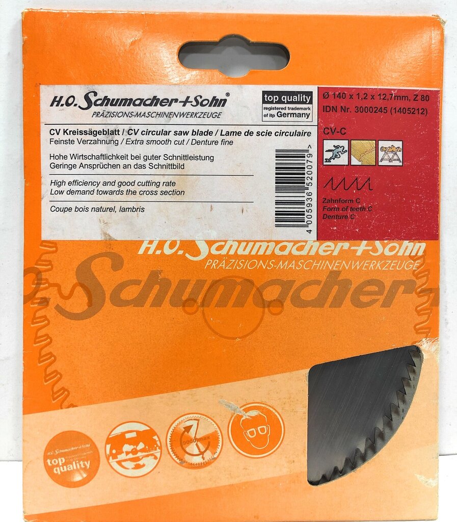 Medžio pjovimo diskas Ø140 x 1.2 x 12.7mm, Z-80 H.O Schumacher+Sohn kaina ir informacija | Mechaniniai įrankiai | pigu.lt