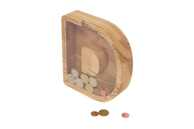 Medinė taupyklė raidė "D" цена и информация | Originalios taupyklės | pigu.lt