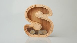 Medinė taupyklė raidė "S" kaina ir informacija | Originalios taupyklės | pigu.lt