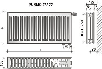 Radiatorius Purmo CV22 600x1000 цена и информация | Radiatoriai, konvektoriai | pigu.lt