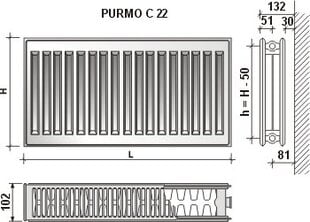 Radiatorius PURMO C 22 600-1000, pajungimas šone kaina ir informacija | Radiatoriai, konvektoriai | pigu.lt