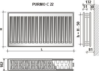 Radiatorius PURMO C 22 600-1200, pajungimas šone kaina ir informacija | Radiatoriai, konvektoriai | pigu.lt