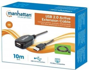 Manhattan USB ilgintuvas USB 2.0 A-A M/F 10m, aktyvus kaina ir informacija | Laidai telefonams | pigu.lt