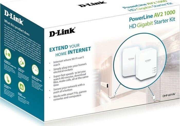 Adaptor PowerLan d-link PowerLine AV2 1000 HD kaina ir informacija | Maršrutizatoriai (routeriai) | pigu.lt