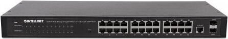 Gigabit valdomas jungiklis Intellient 24x RJ45 + 2x SFP WEB-SMART VLAN QOS RACK kaina ir informacija | Komutatoriai (Switch) | pigu.lt