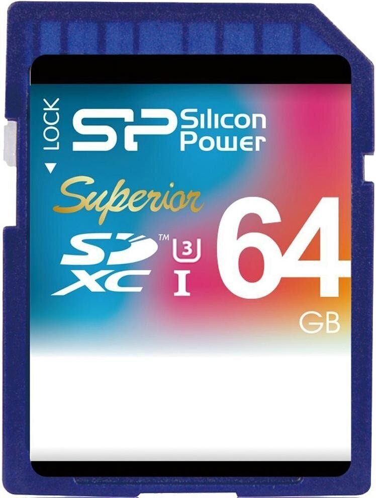 Silicon Power SDXC 64GB Superior UHS-I U3 цена и информация | Atminties kortelės fotoaparatams, kameroms | pigu.lt