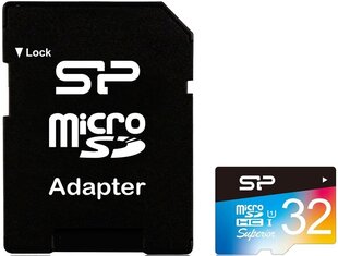 Карта памяти Silicon Power microSDHC, 32 Гб, Superior UHS-I U1 + адаптер цена и информация | Карты памяти для фотоаппаратов, камер | pigu.lt