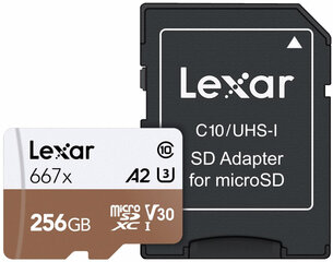 Lexar карта памяти microSDXC 256ГБ Pro 667x U3 V30 + адаптер цена и информация | Карты памяти для телефонов | pigu.lt