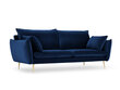 Trivietė aksominė sofa Milo Casa Elio, mėlyna/auksinės spalvos kaina ir informacija | Sofos | pigu.lt