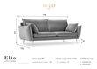 Trivietė aksominė sofa Milo Casa Elio, šviesiai pilka/auksinės spalvos цена и информация | Sofos | pigu.lt