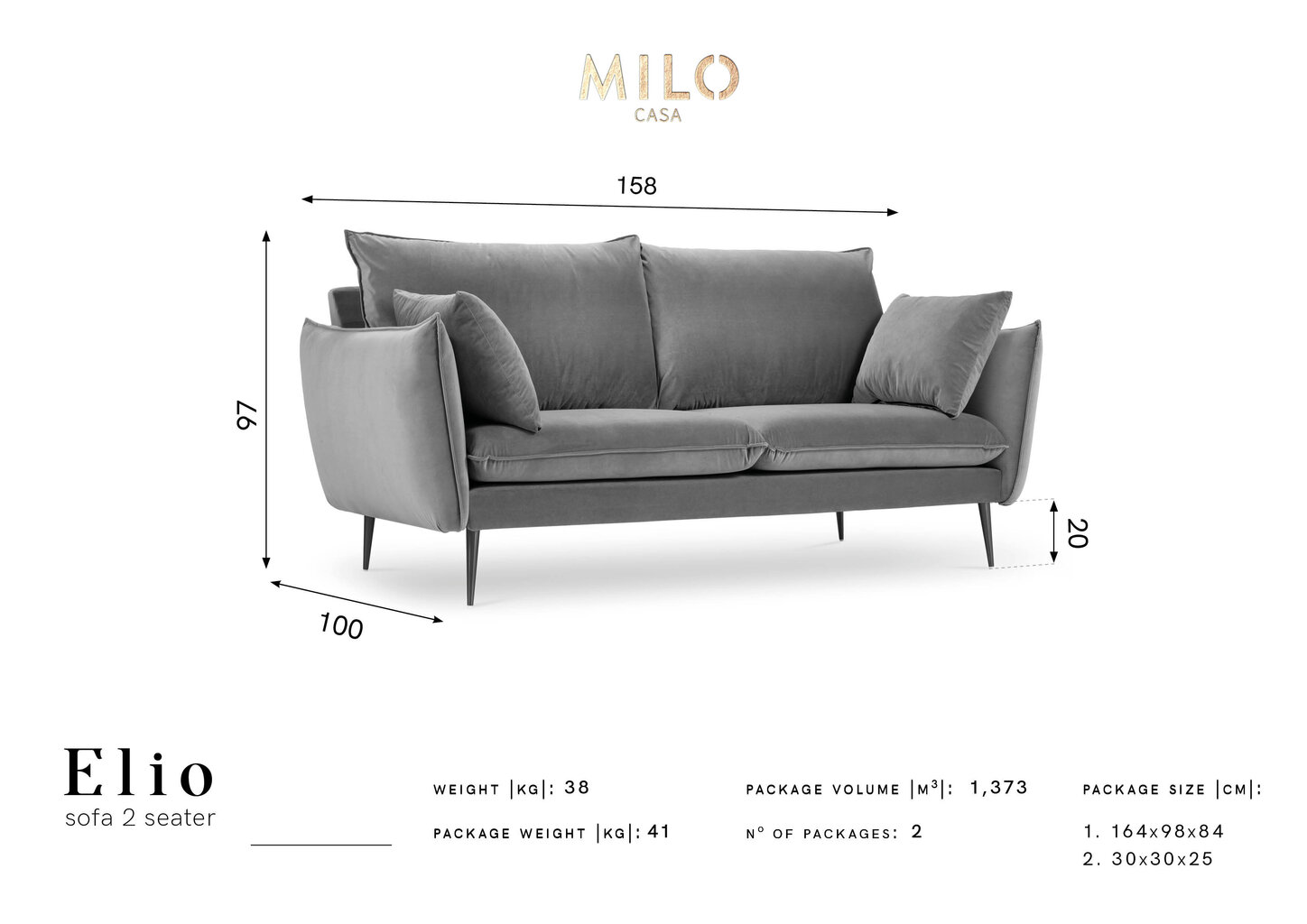 Dvivietė aksominė sofa Milo Casa Elio, smėlio spalvos/juoda kaina ir informacija | Sofos | pigu.lt