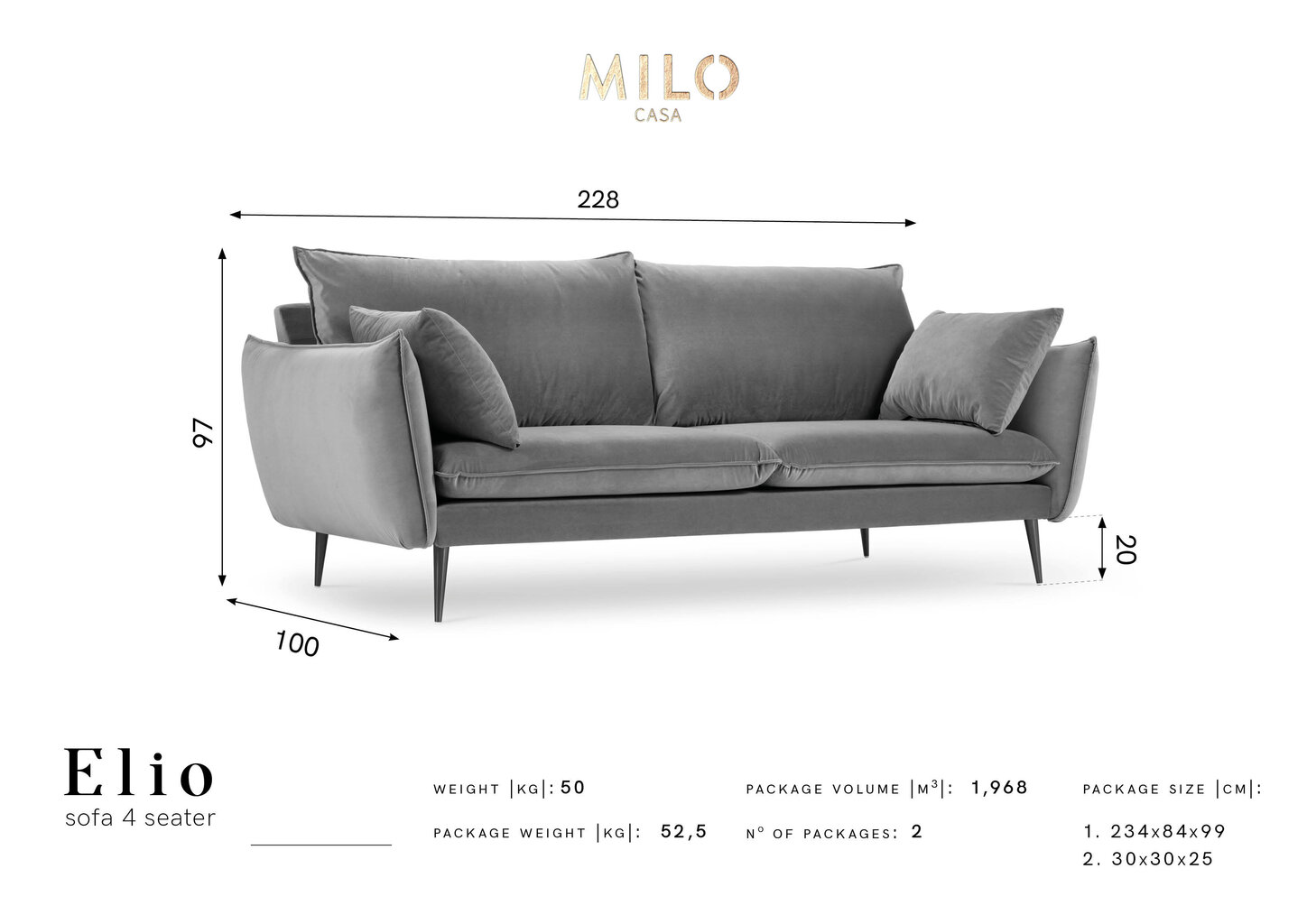Keturvietė aksominė sofa Milo Casa Elio, smėlio spalvos/juoda kaina ir informacija | Sofos | pigu.lt