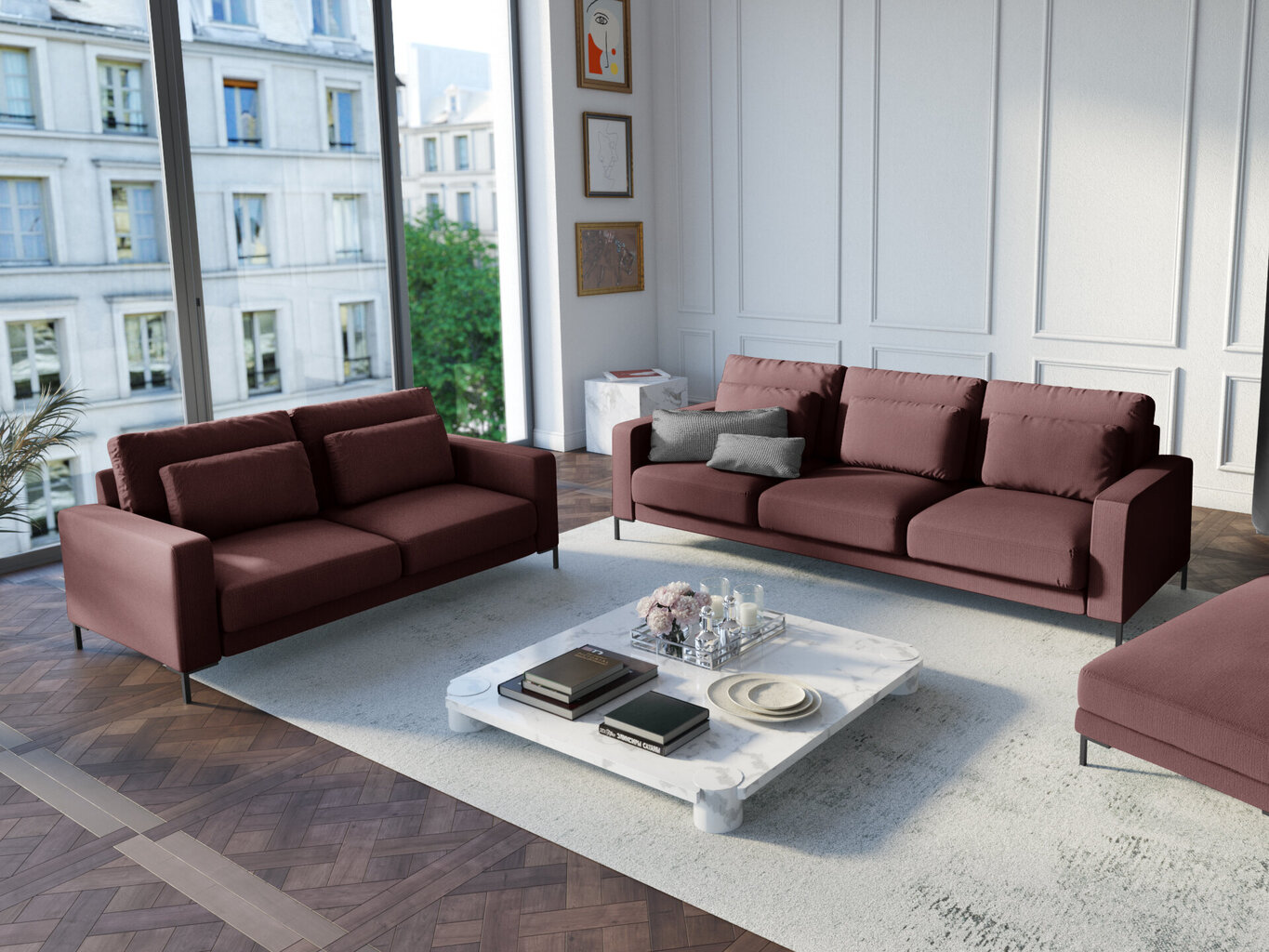 Trivietė sofa Interieurs86 Seine, rožinė kaina ir informacija | Sofos | pigu.lt