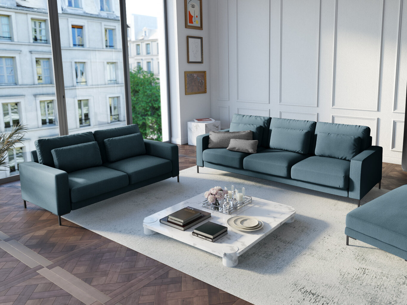 Trivietė sofa Interieurs86 Seine, mėlyna kaina ir informacija | Sofos | pigu.lt