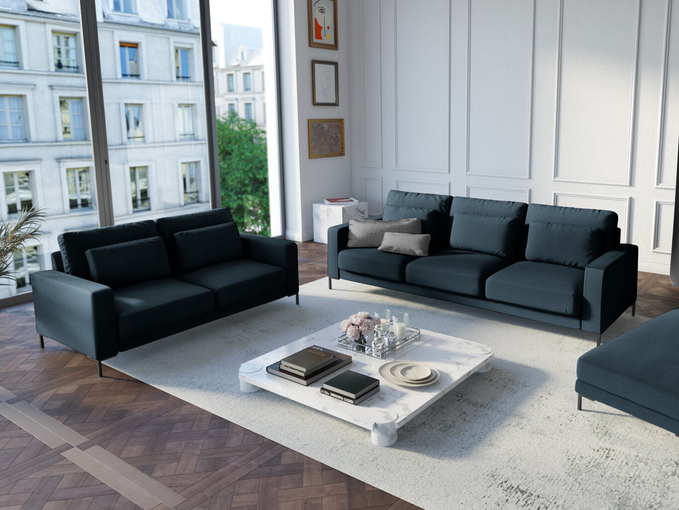 Trivietė sofa Interieurs86 Seine, tamsiai mėlyna kaina ir informacija | Sofos | pigu.lt